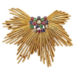 Tiffany & Co. Broche en or jaune 18 carats diamant rubis saphir émeraude