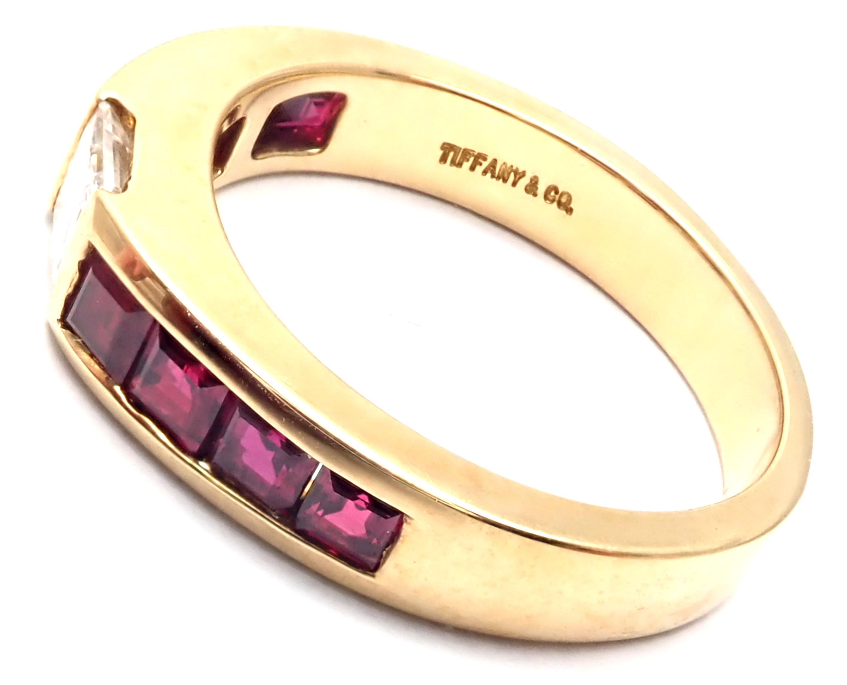 Women's or Men's Tiffany & Co. Diamond Ruby Yellow Gold Band Ring