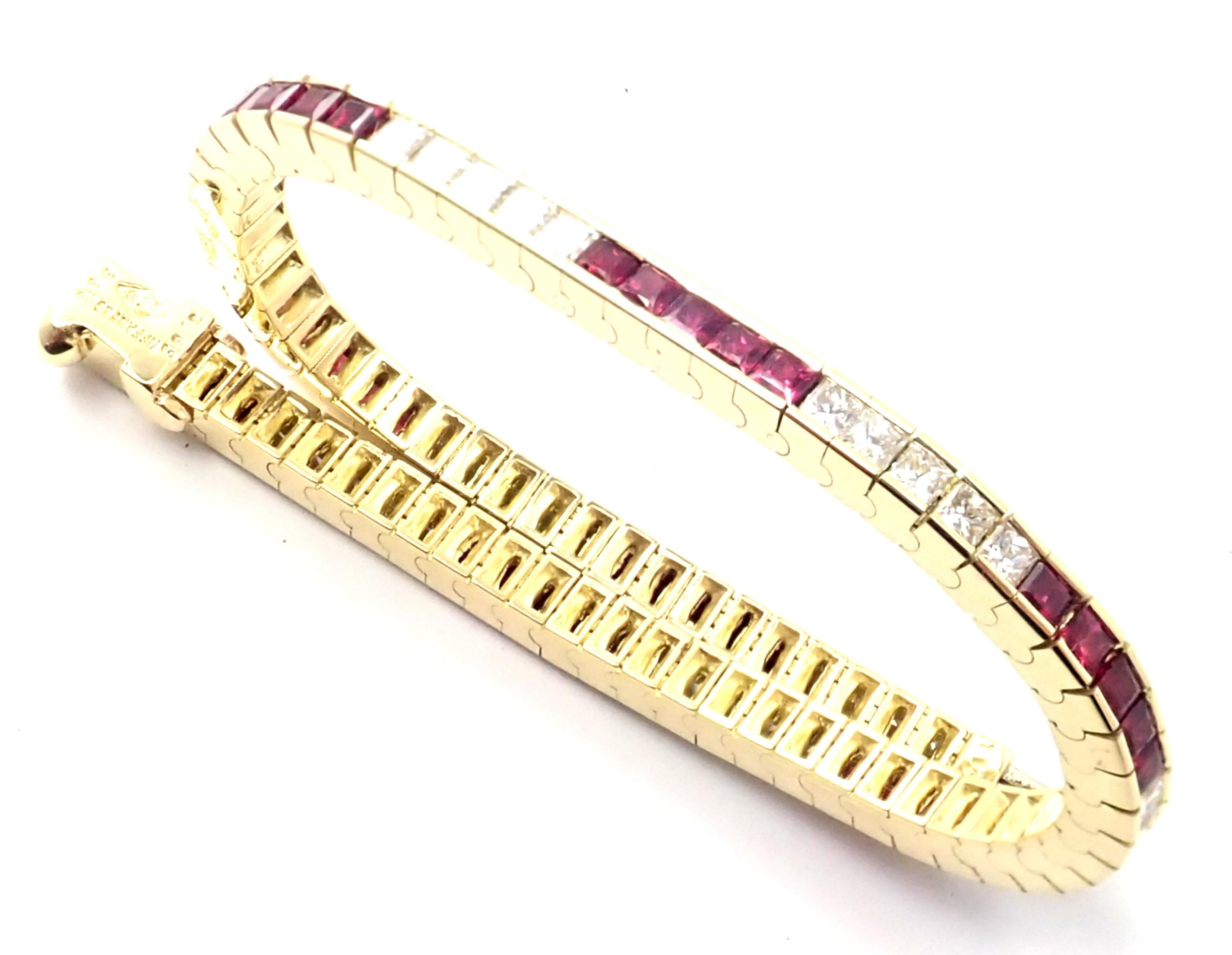 Tiffany & Co Diamond Ruby Yellow Gold Line Tennis Bracelet 3