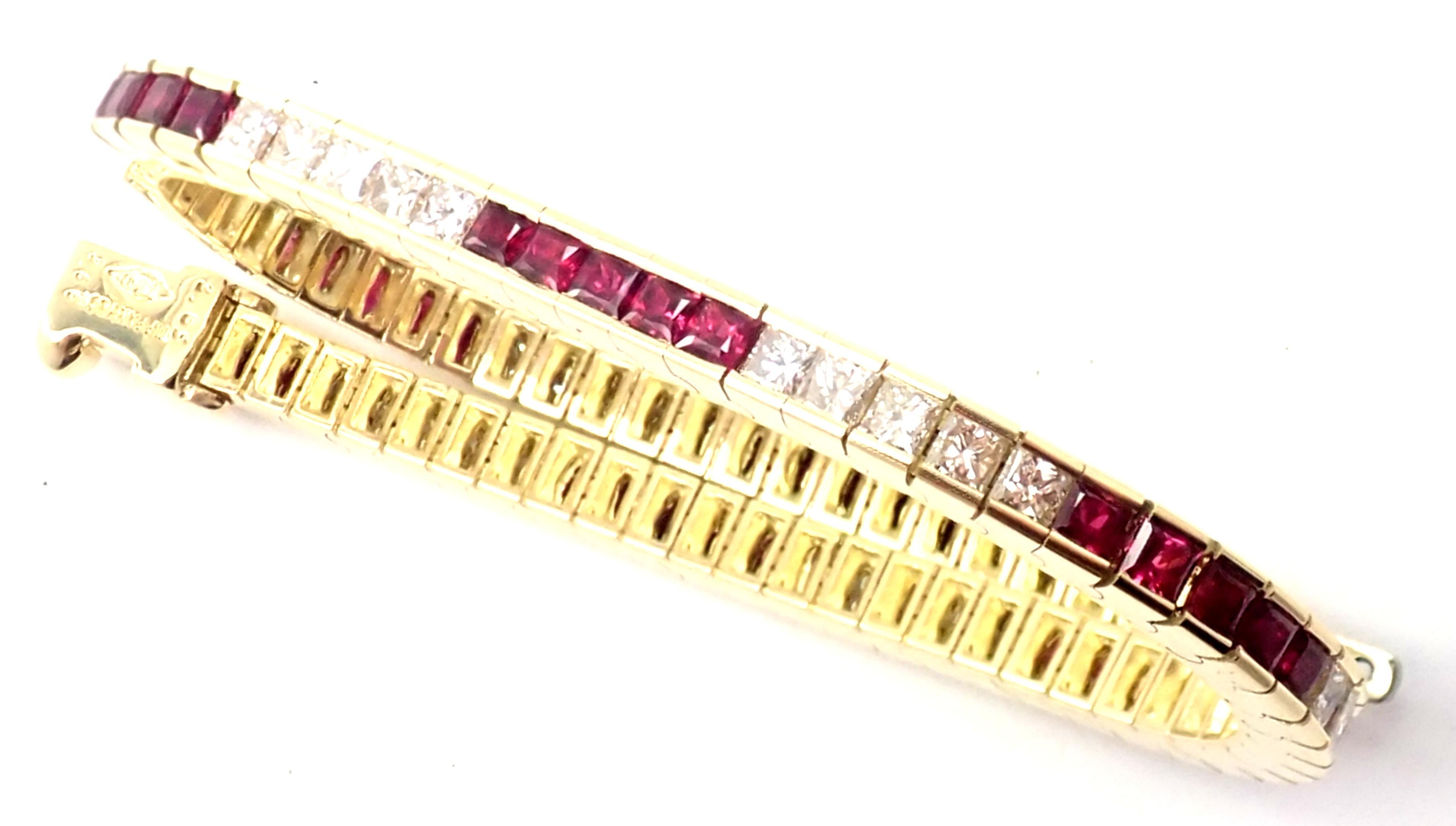 Tiffany & Co Diamond Ruby Yellow Gold Line Tennis Bracelet 4
