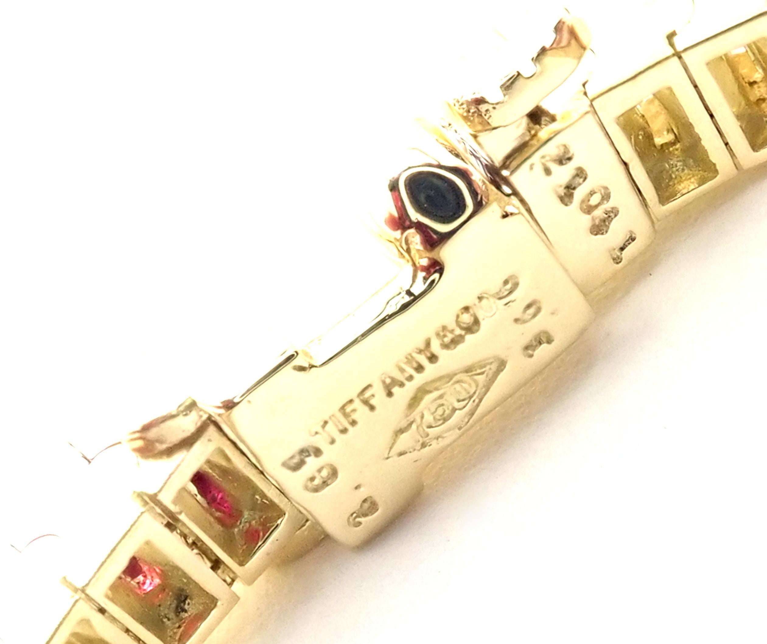 Square Cut Tiffany & Co Diamond Ruby Yellow Gold Line Tennis Bracelet
