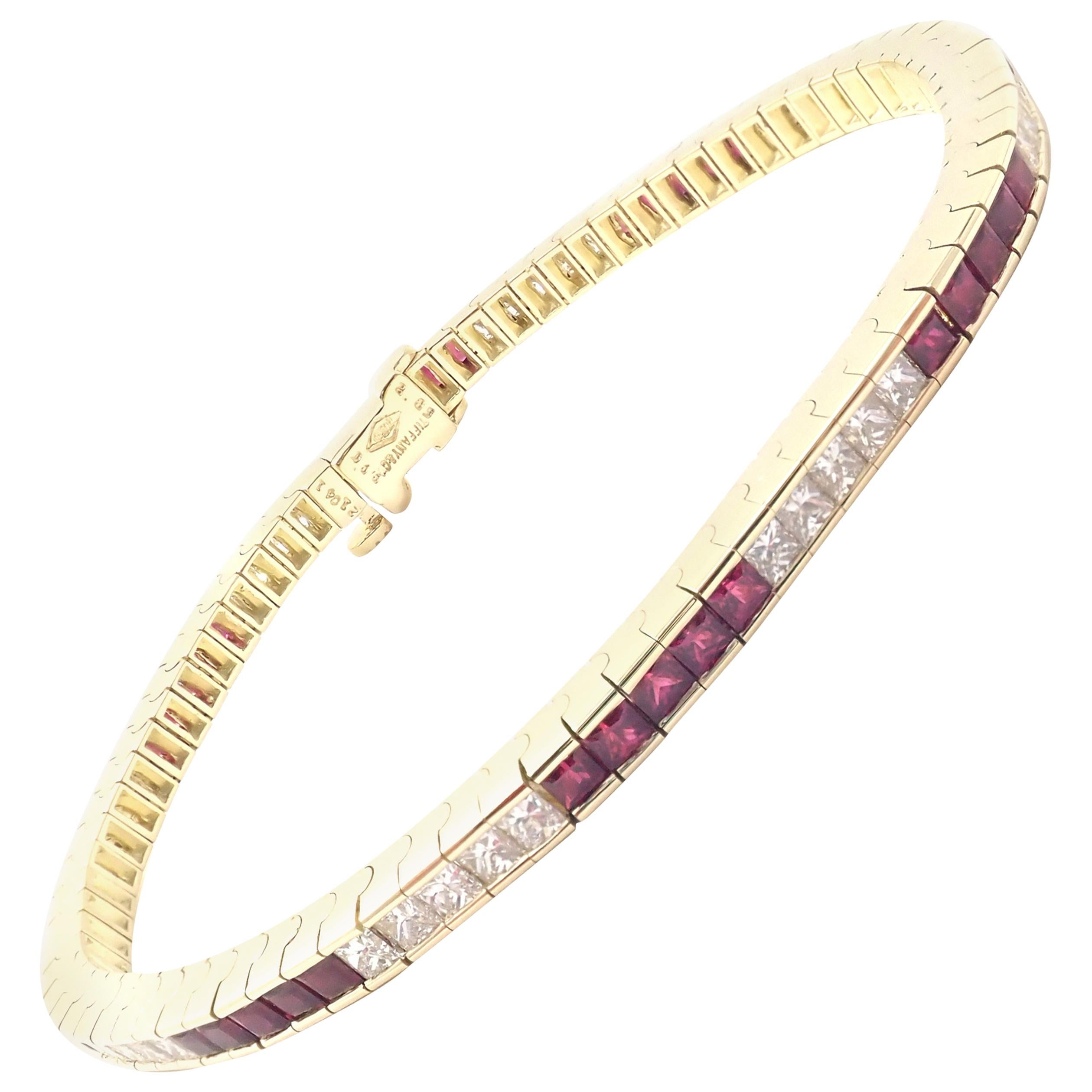 Tiffany & Co Diamond Ruby Yellow Gold Line Tennis Bracelet