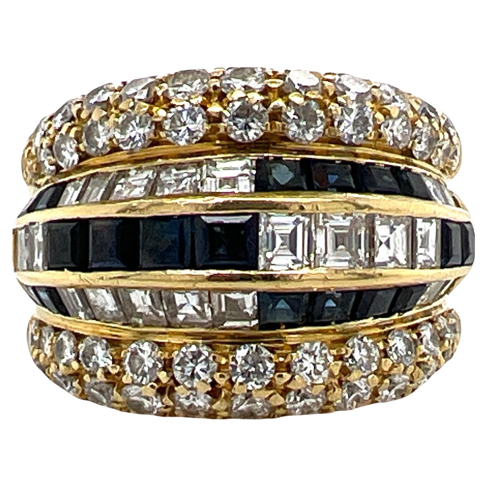 Tiffany & Co. Diamond Sapphire 18 Karat Yellow Gold Estate Wide Band Ring