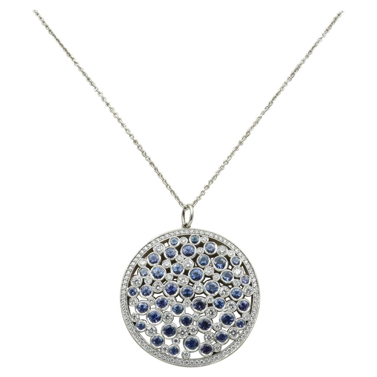 Tiffany & Co. Diamond & Sapphire Cobblestone Medallion Pendant in Platinum