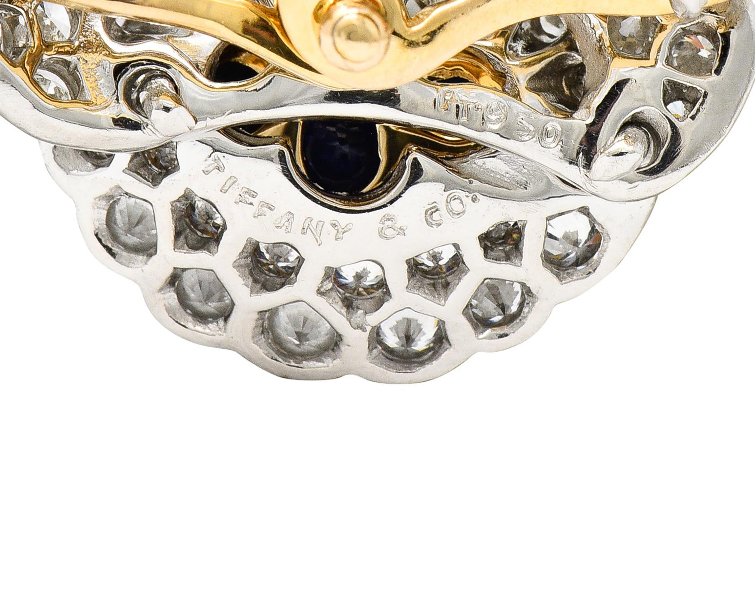 Tiffany & Co. Diamond Sapphire Garnet Platinum 18 Karat Yellow Gold Pansy Brooch For Sale 2