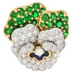 Tiffany & Co. Diamond Sapphire Garnet Platinum 18 Karat Yellow Gold Pansy Brooch