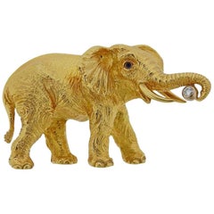 Tiffany & Co. Diamond Sapphire Gold Elephant Brooch Pin