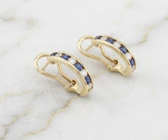 Tiffany & Co. Diamond Sapphire Omega Earrings 18K Gold 1.36 Carats VS1