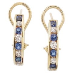 Tiffany & Co. Diamond Sapphire Omega Earrings 18K Gold 1.36 Carats VS1