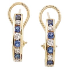 Tiffany & Co. Diamond Sapphire Omega Earrings 18K Gold 1.36 Carats VS1