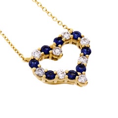 Tiffany & Co. Diamond Sapphire Open Heart Gold Pendant Necklace