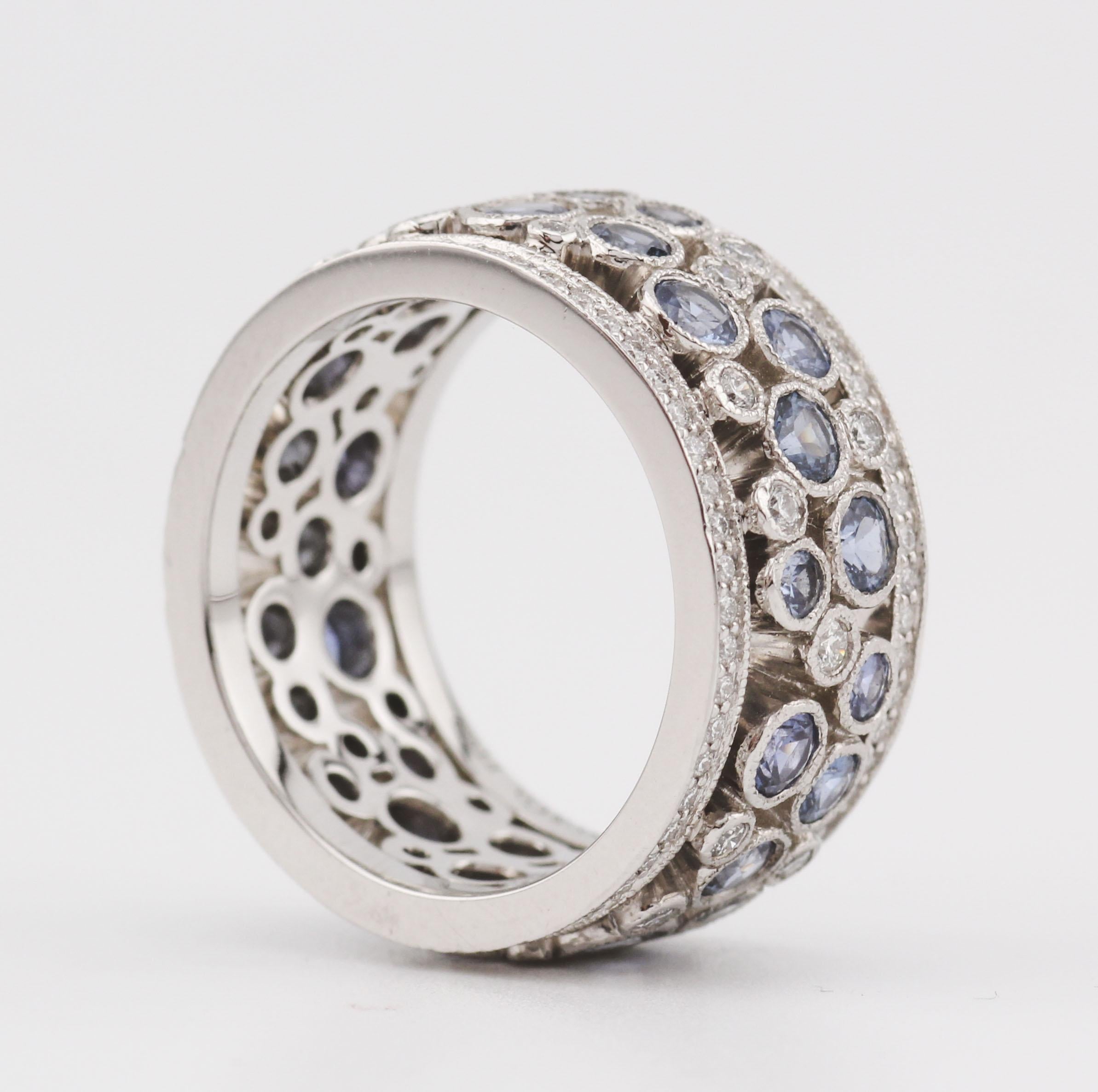 Round Cut Tiffany & Co. Diamond Sapphire Platinum Cobblestone Band Ring Size 5.5
