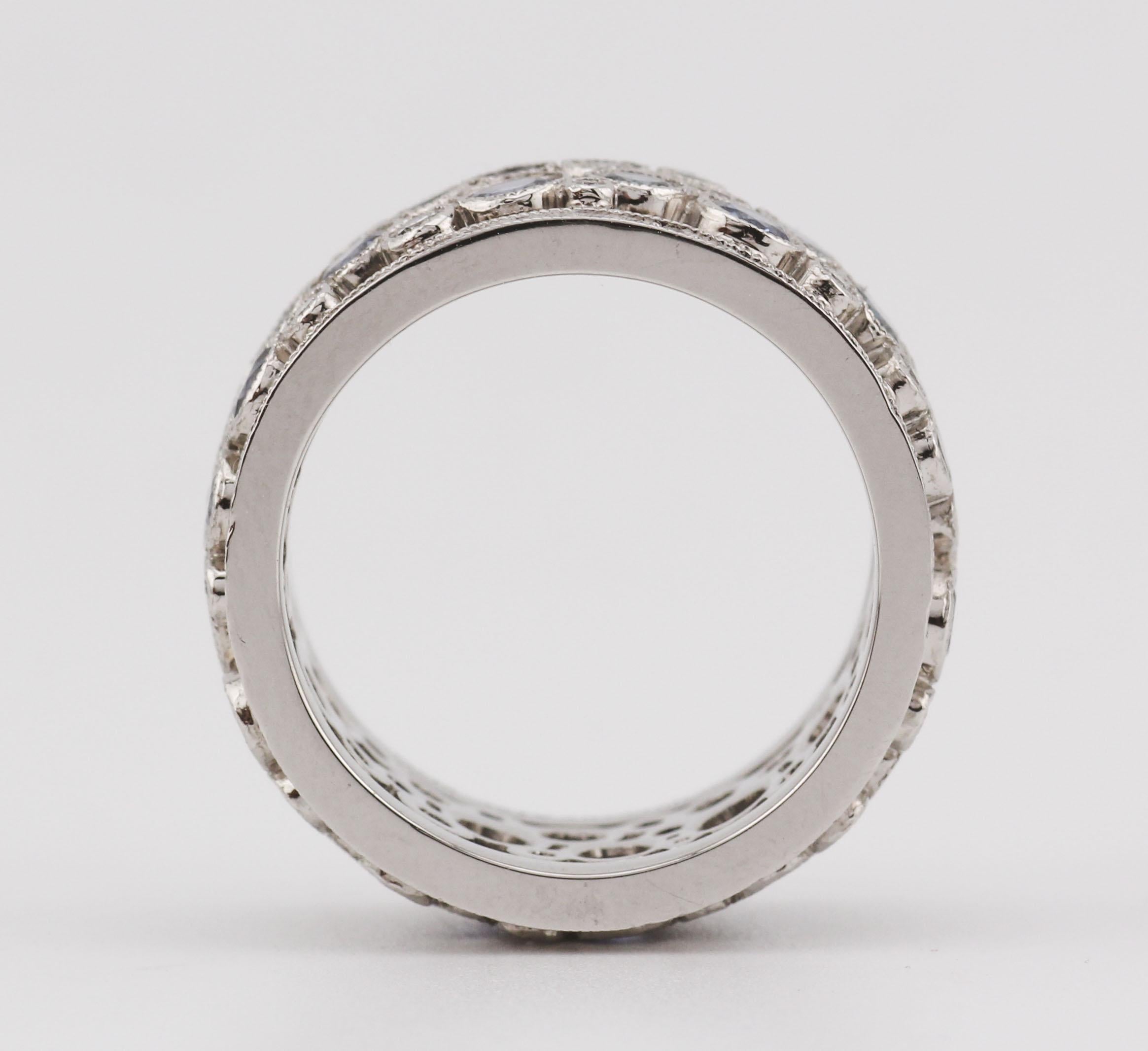 Tiffany & Co. Diamond Sapphire Platinum Cobblestone Band Ring Size 5.5 In Good Condition In Simpsonville, SC