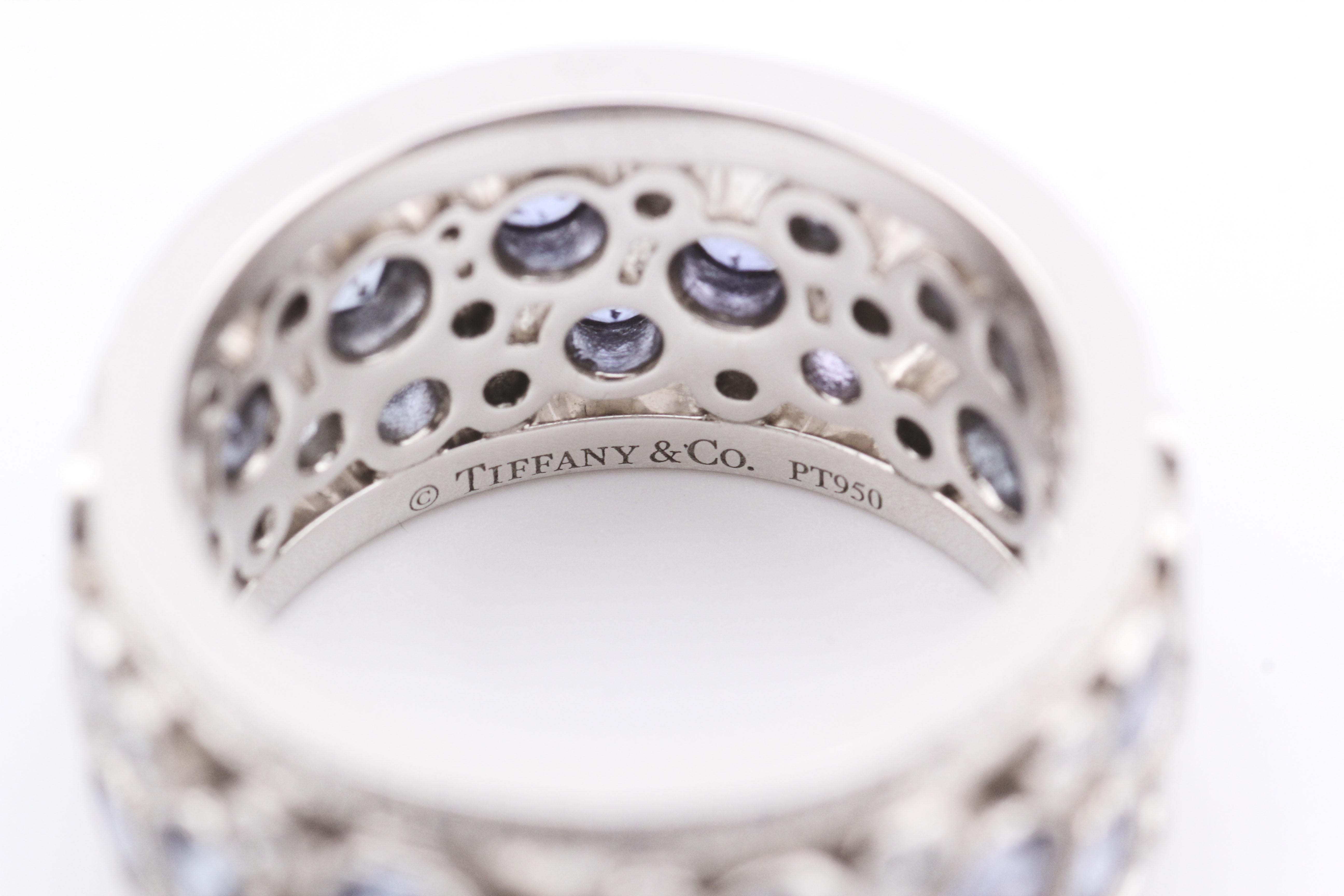 Women's Tiffany & Co. Diamond Sapphire Platinum Cobblestone Band Ring Size 5.5