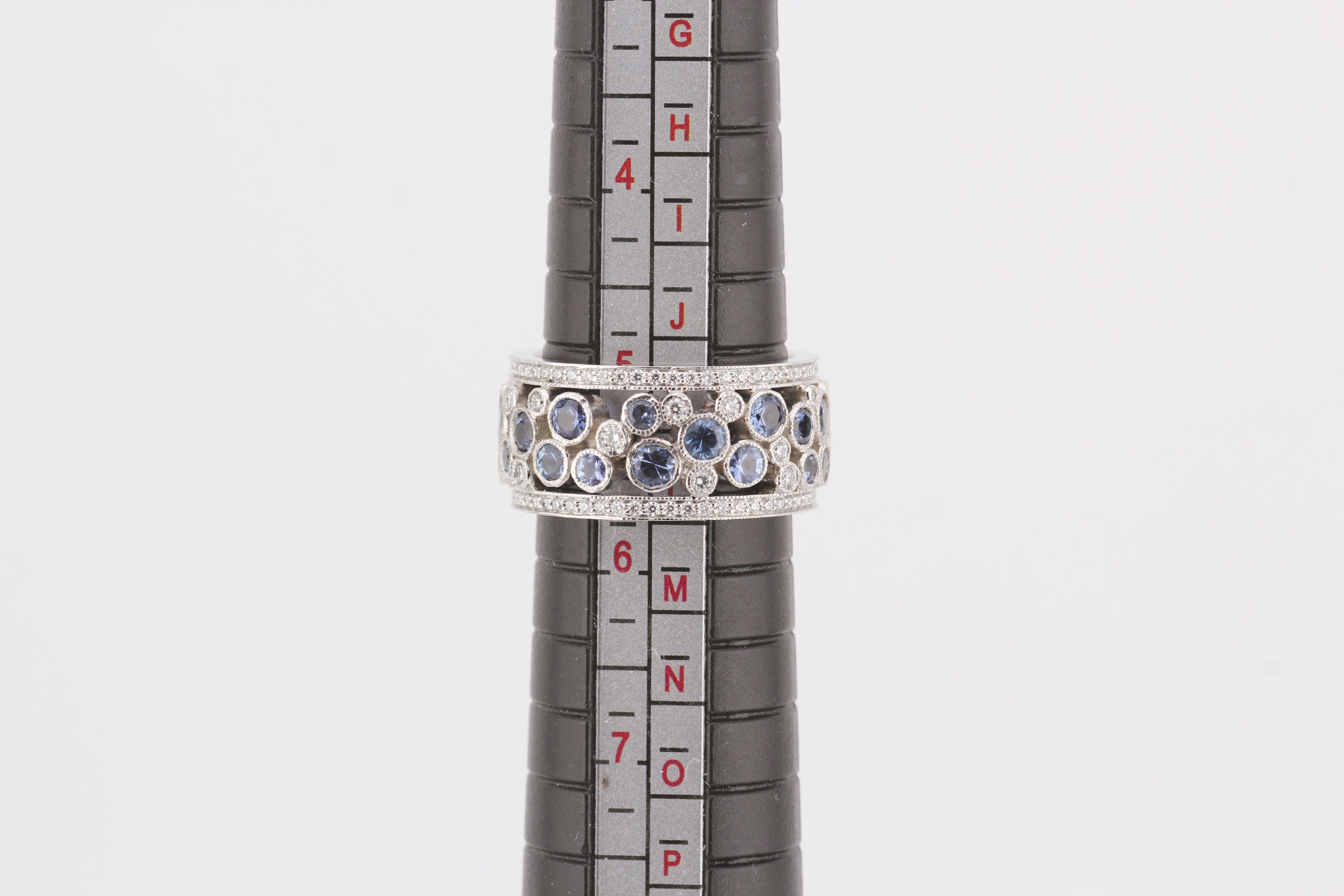 Tiffany & Co. Diamond Sapphire Platinum Cobblestone Band Ring Size 5.5 1