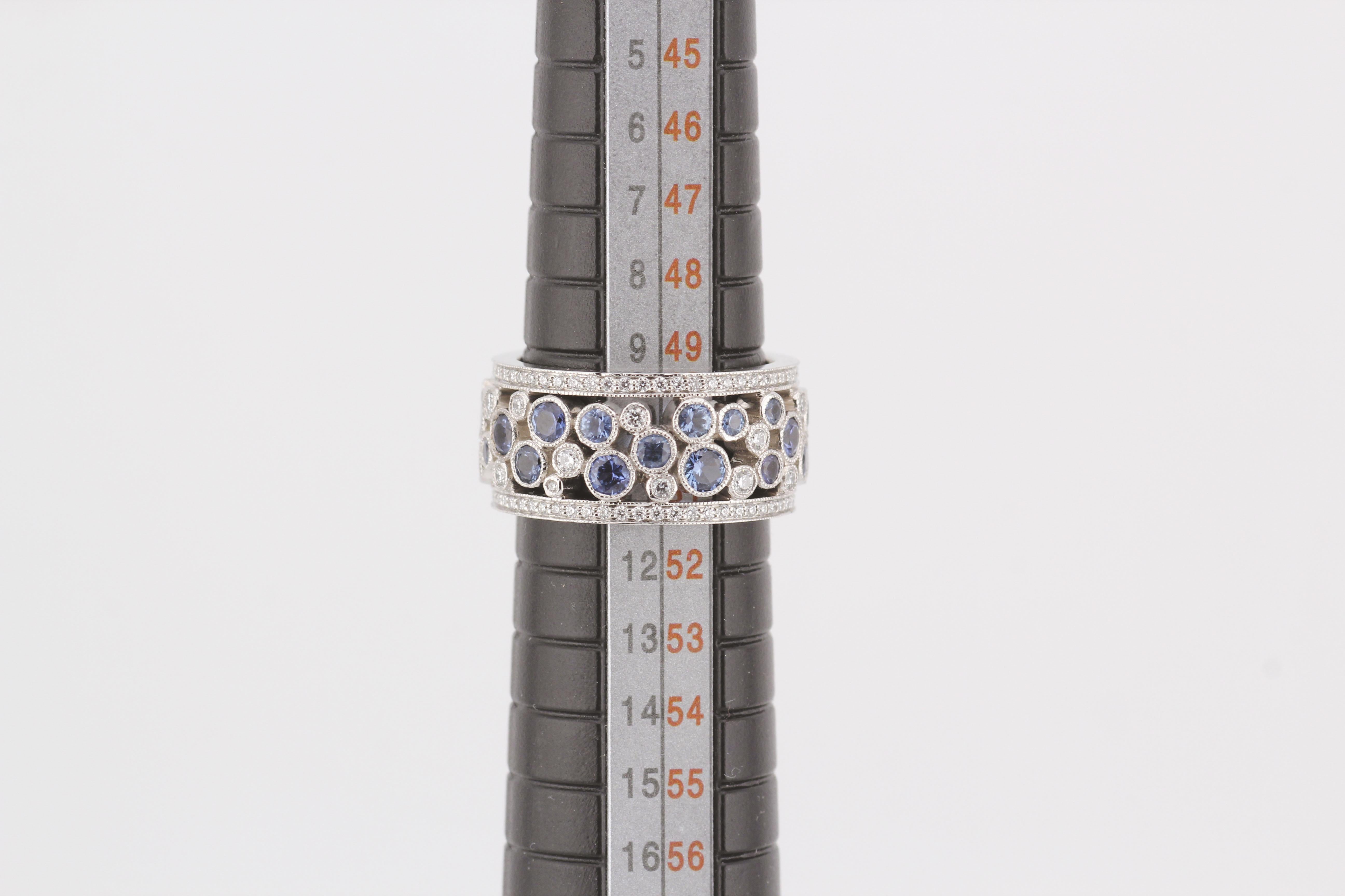 Tiffany & Co. Diamond Sapphire Platinum Cobblestone Band Ring Size 5.5 2