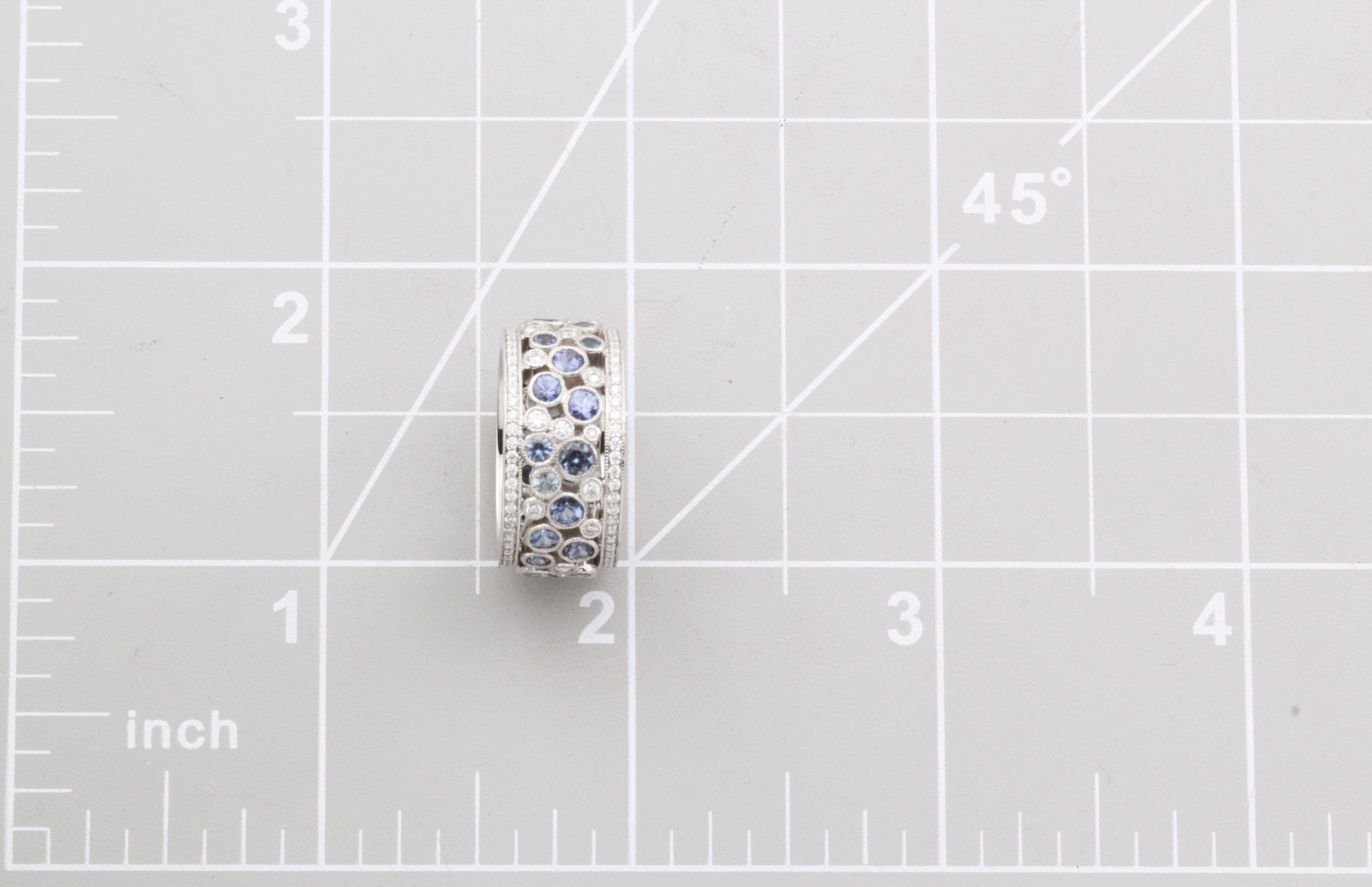 Tiffany & Co. Diamond Sapphire Platinum Cobblestone Band Ring Size 5.5 3
