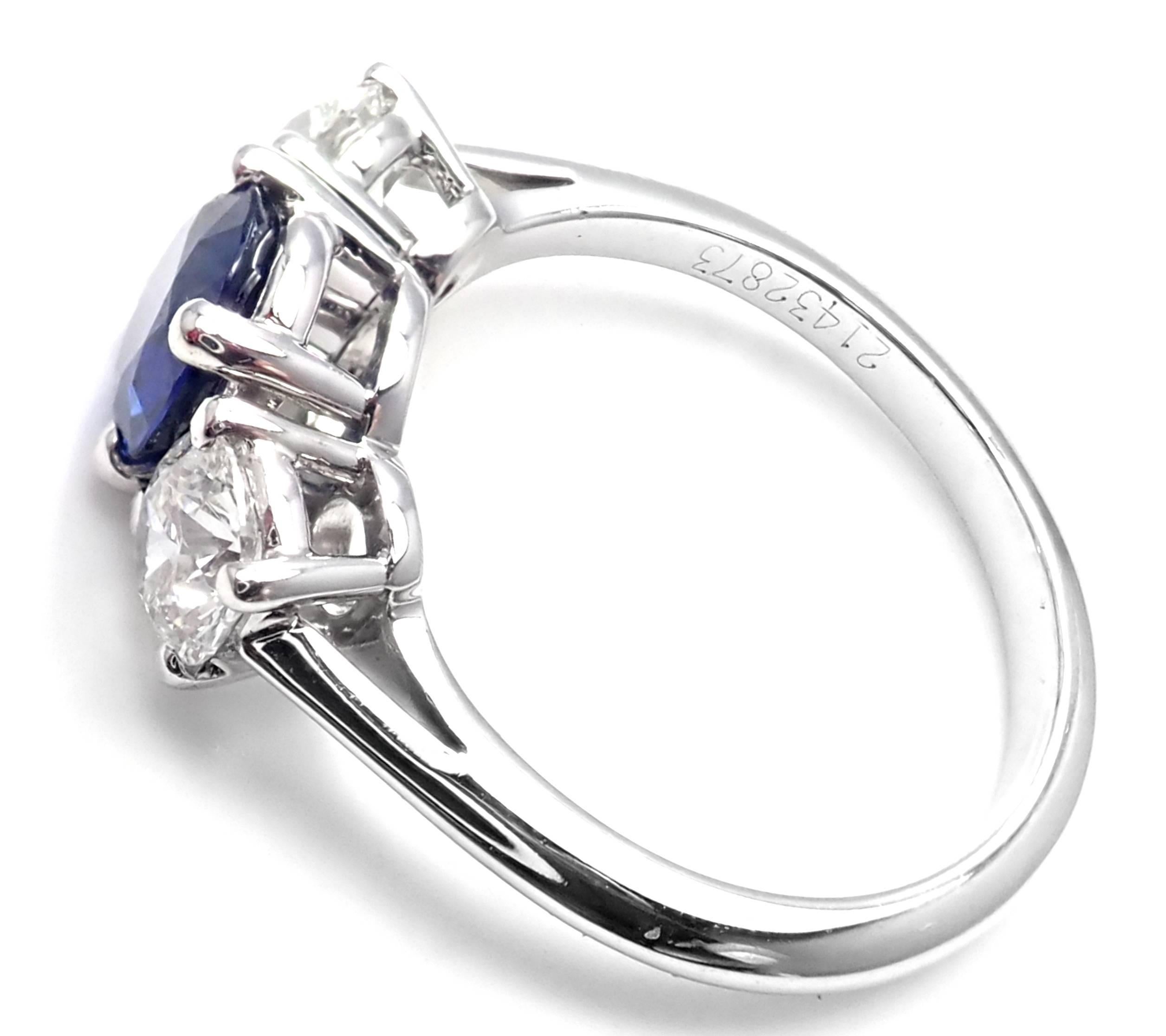 Tiffany & Co. Diamond Sapphire Three Stone Platinum Band Ring 1