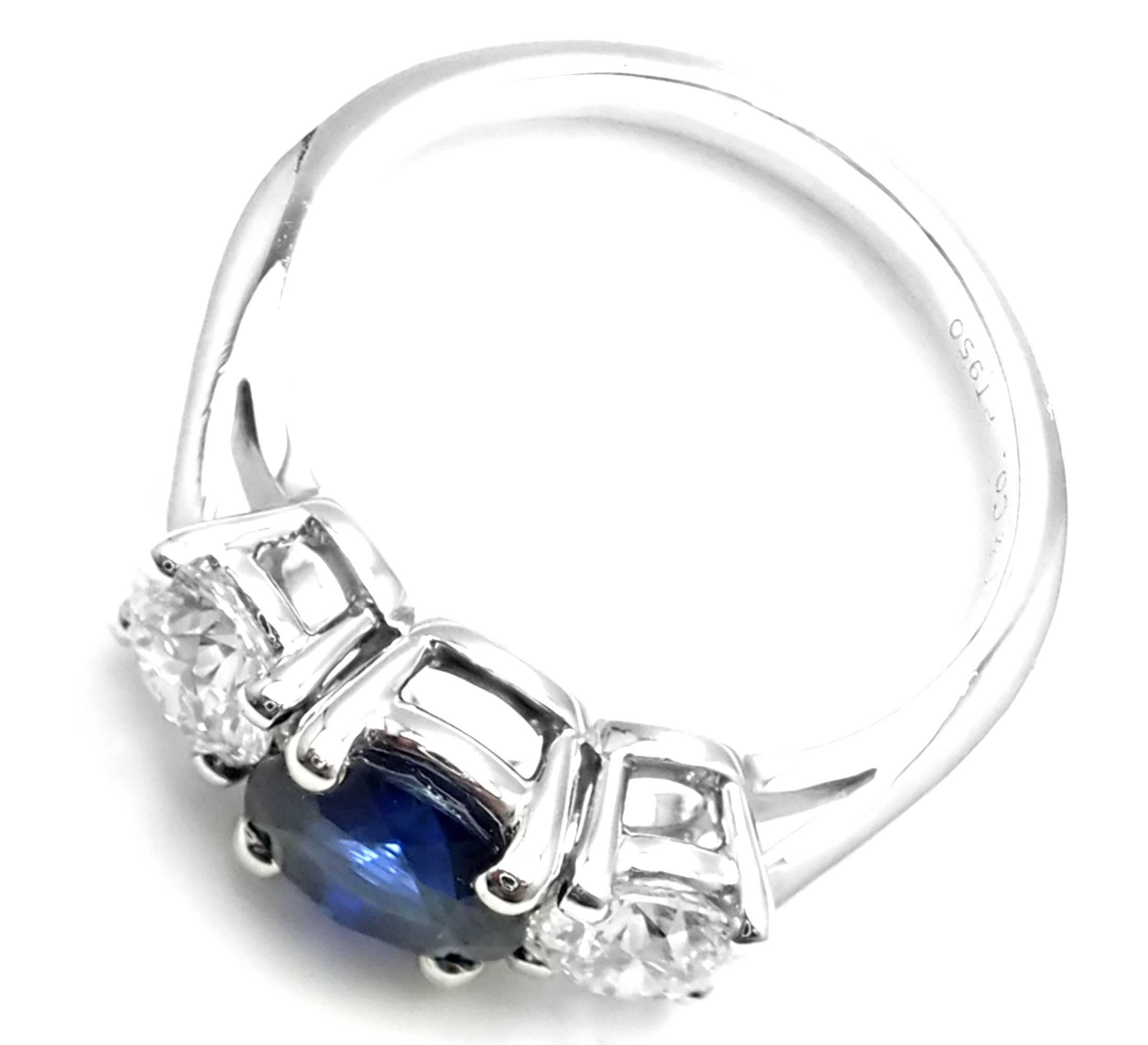 Tiffany & Co. Diamond Sapphire Three Stone Platinum Band Ring 2
