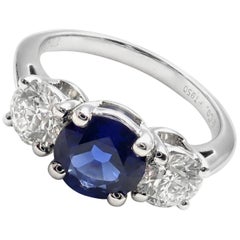 Vintage Tiffany & Co. Diamond Sapphire Three Stone Platinum Band Ring