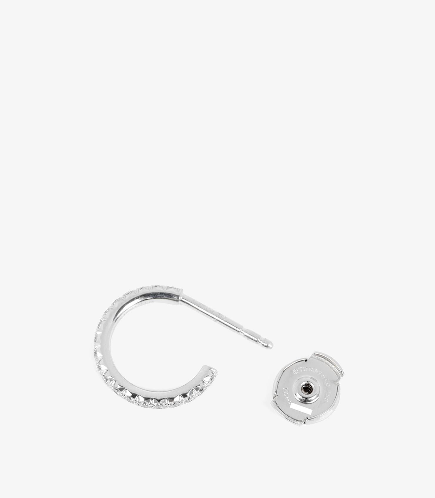 Round Cut Tiffany & Co. Diamond Set 18ct White Gold Metro Hoop Earrings