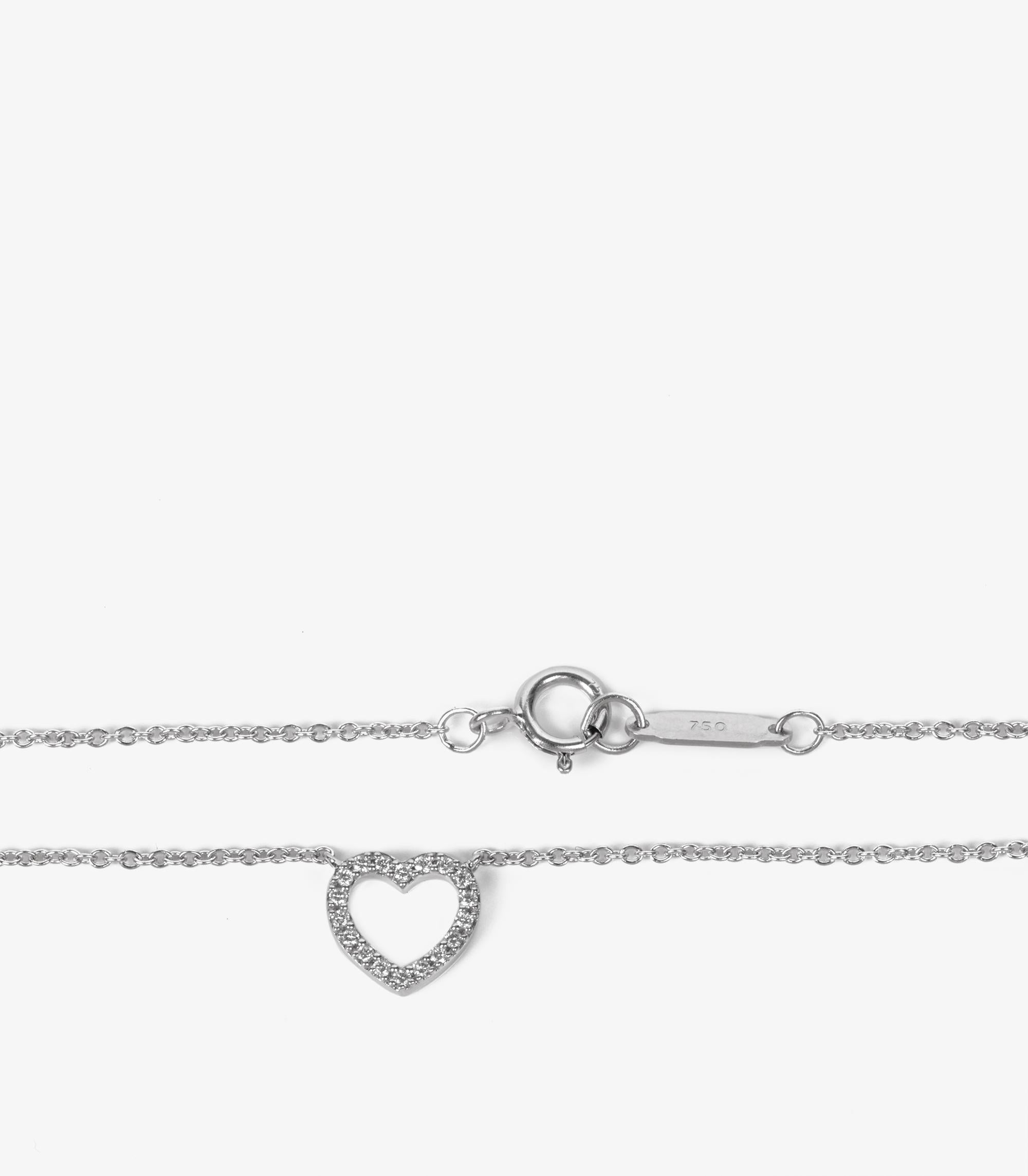 Brilliant Cut Tiffany & Co. Diamond Set 18ct White Gold Mini Metro Heart Pendant
