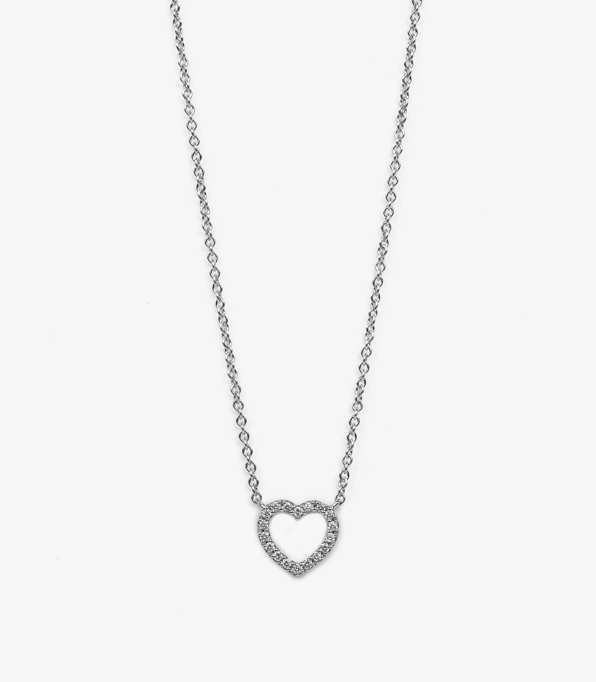 Tiffany & Co. Diamond Set 18ct White Gold Mini Metro Heart Pendant In Excellent Condition In Bishop's Stortford, Hertfordshire