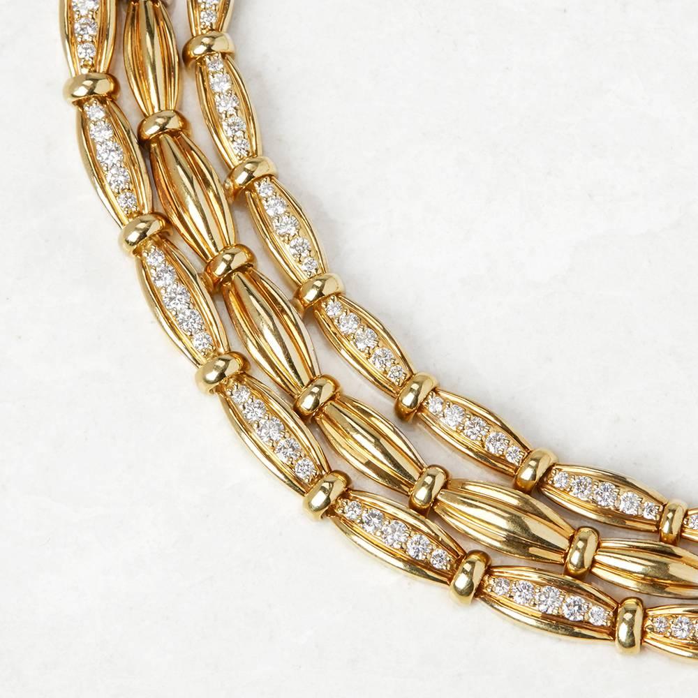 Round Cut Tiffany & Co. Diamond Set 18ct Yellow Gold Vintage Three Strand Necklace For Sale