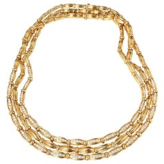 Tiffany & Co. Collier vintage à trois rangs en or jaune 18 carats serti de diamants