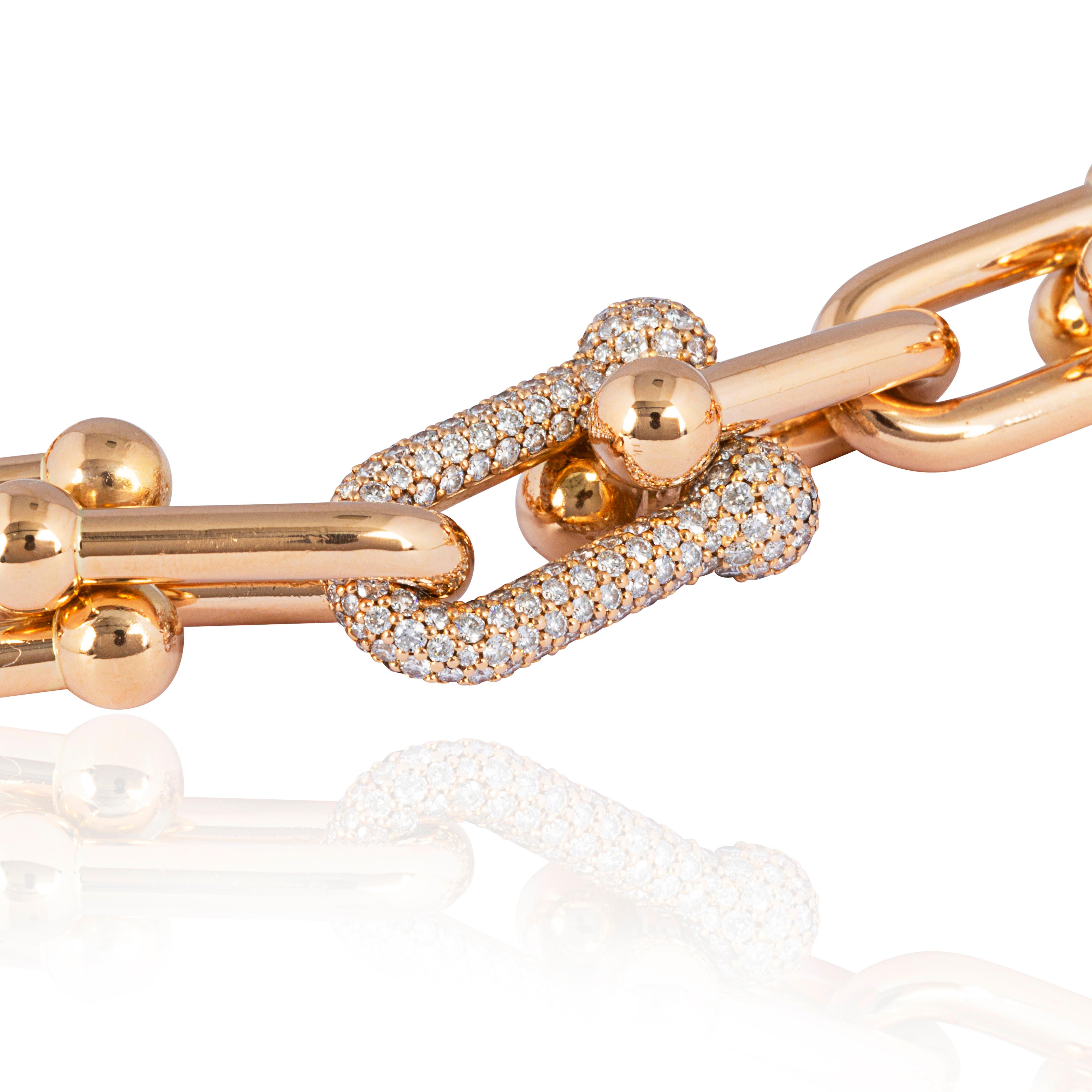 Round Cut Tiffany & Co. Diamond Set Large Link 'HardWear' Bracelet in 18ct Rose Gold For Sale