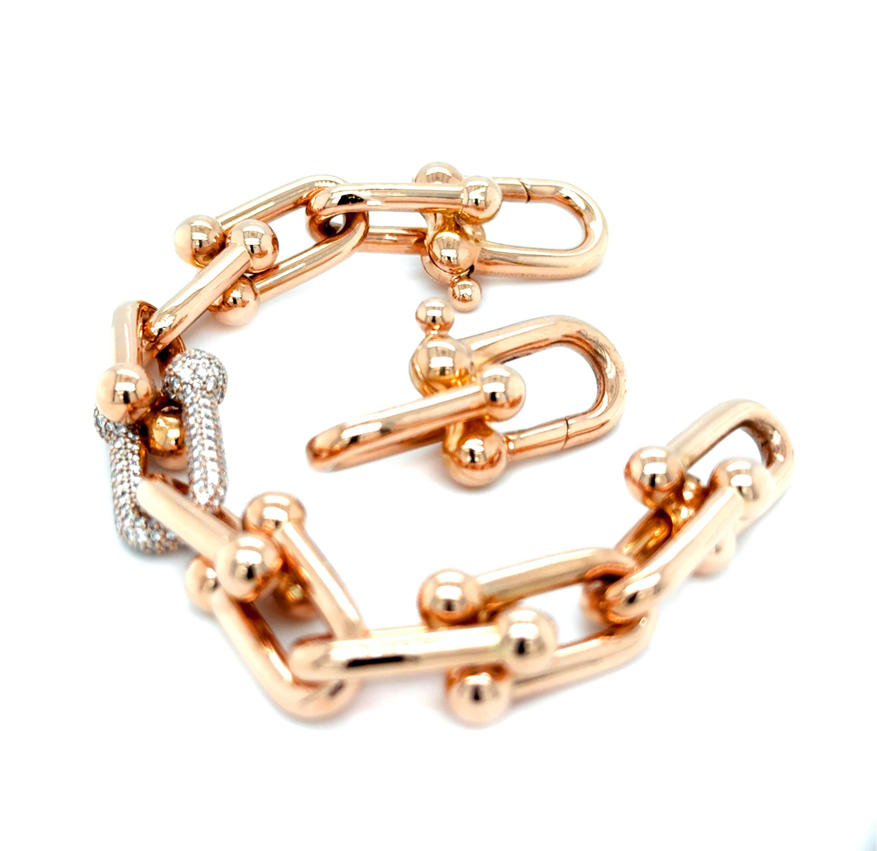 Tiffany & Co. Großes Gliederarmband 'HardWear' aus 18 Karat Roségold mit Diamantenbesatz für Damen oder Herren im Angebot