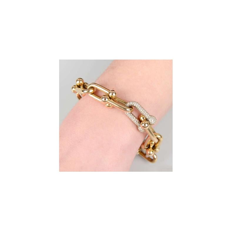 Round Cut Tiffany & Co. Diamond Set Large Link 'HardWear' Bracelet in 18ct Yellow Gold For Sale