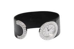 Tiffany & Co. Diamond-Set Oval Wristwatch Bracelet White Gold & Black Leather