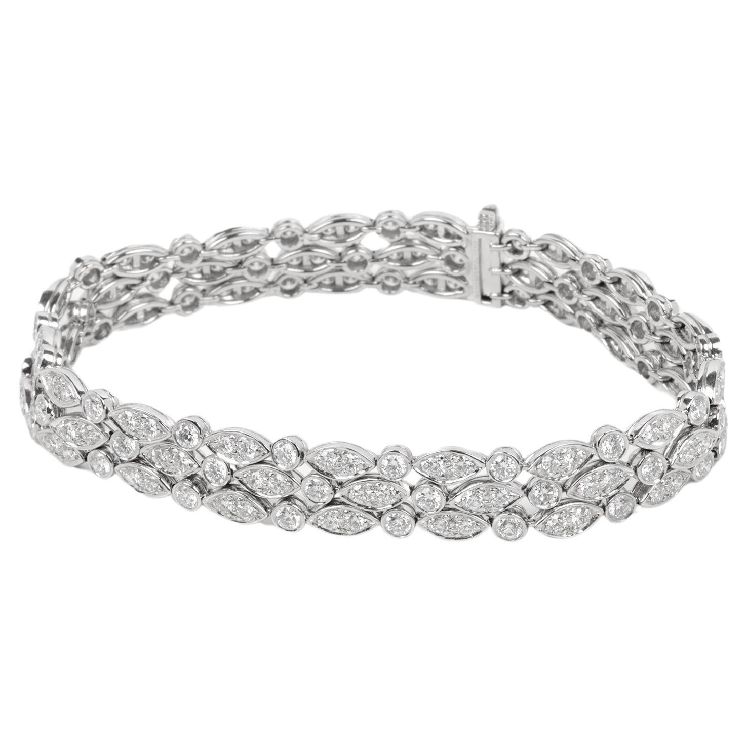 Tiffany & Co. Diamond Set Platinum 3 Row Swing Bracelet
