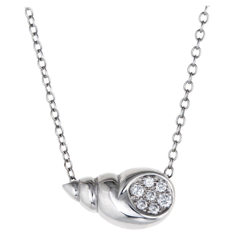 Tiffany and Co. Diamond Shell Necklace 18 Karat Gold Estate Fine