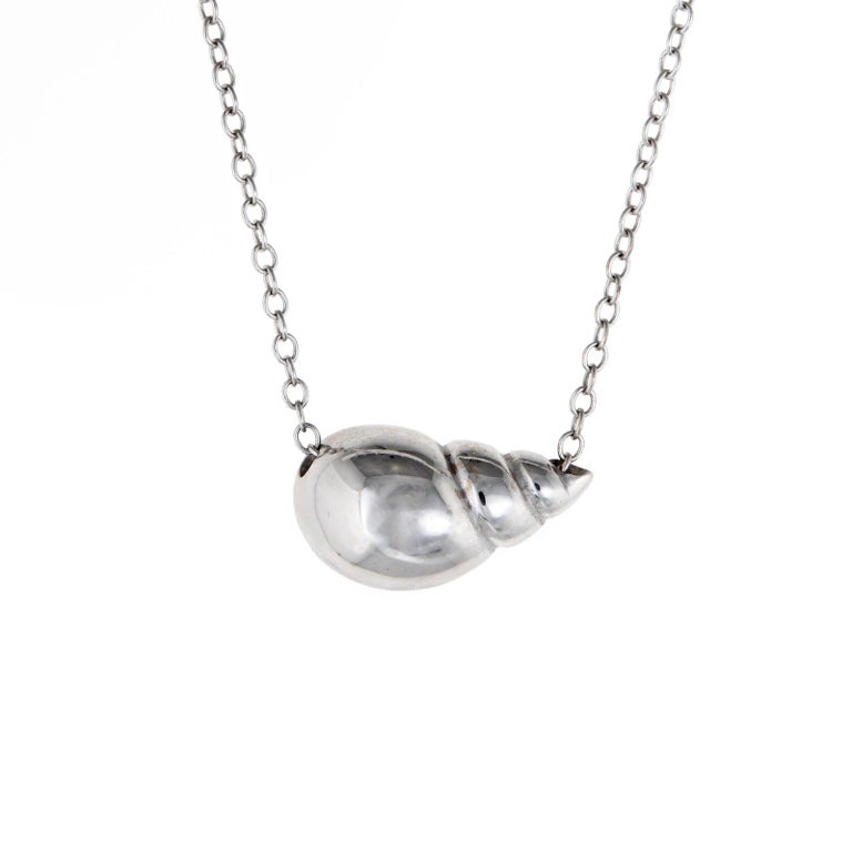 Tiffany and Co. Diamond Shell Necklace 18 Karat Gold Estate Fine