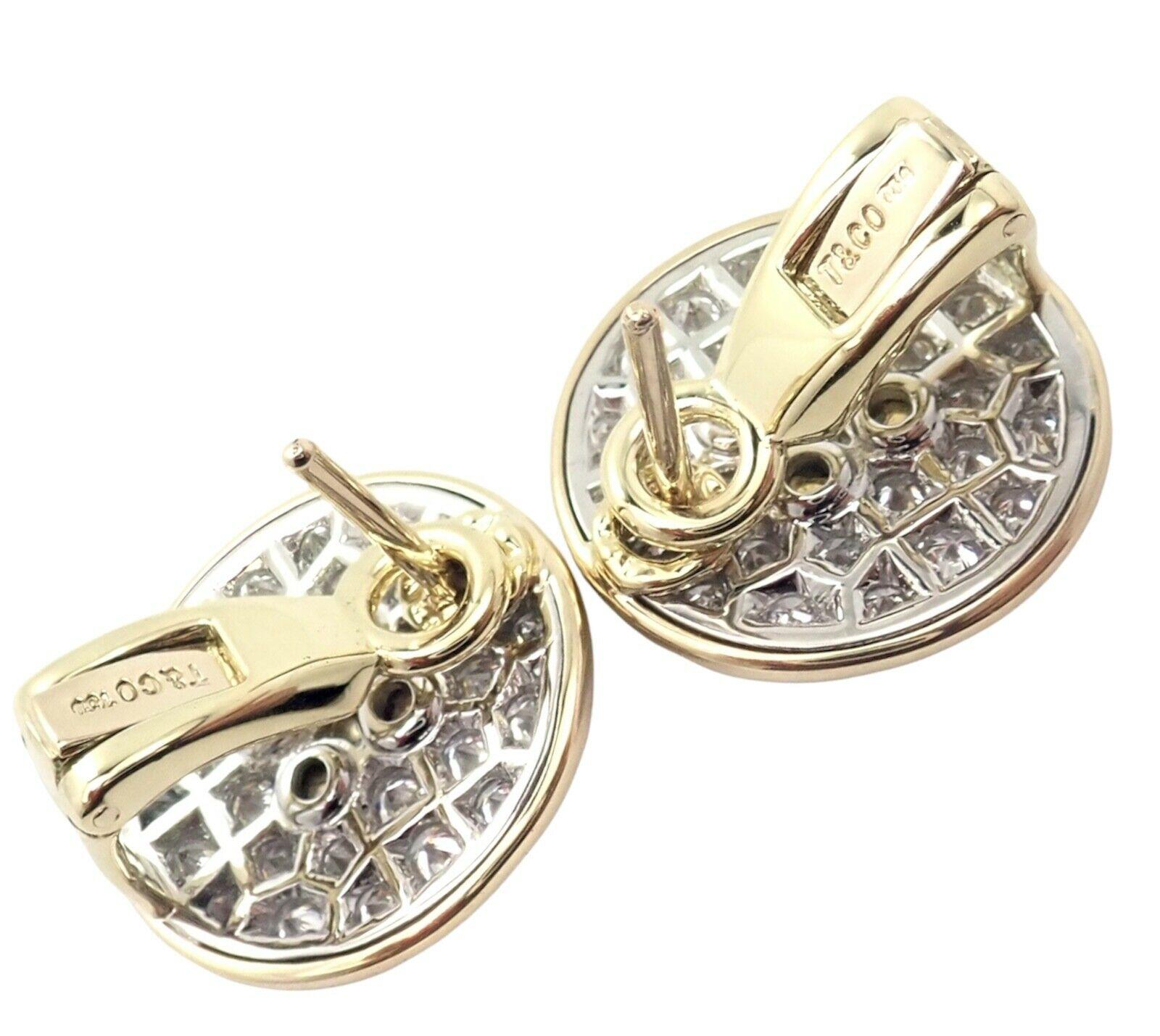 Brilliant Cut Tiffany & Co Diamond Signature Button Yellow Gold Earrings For Sale