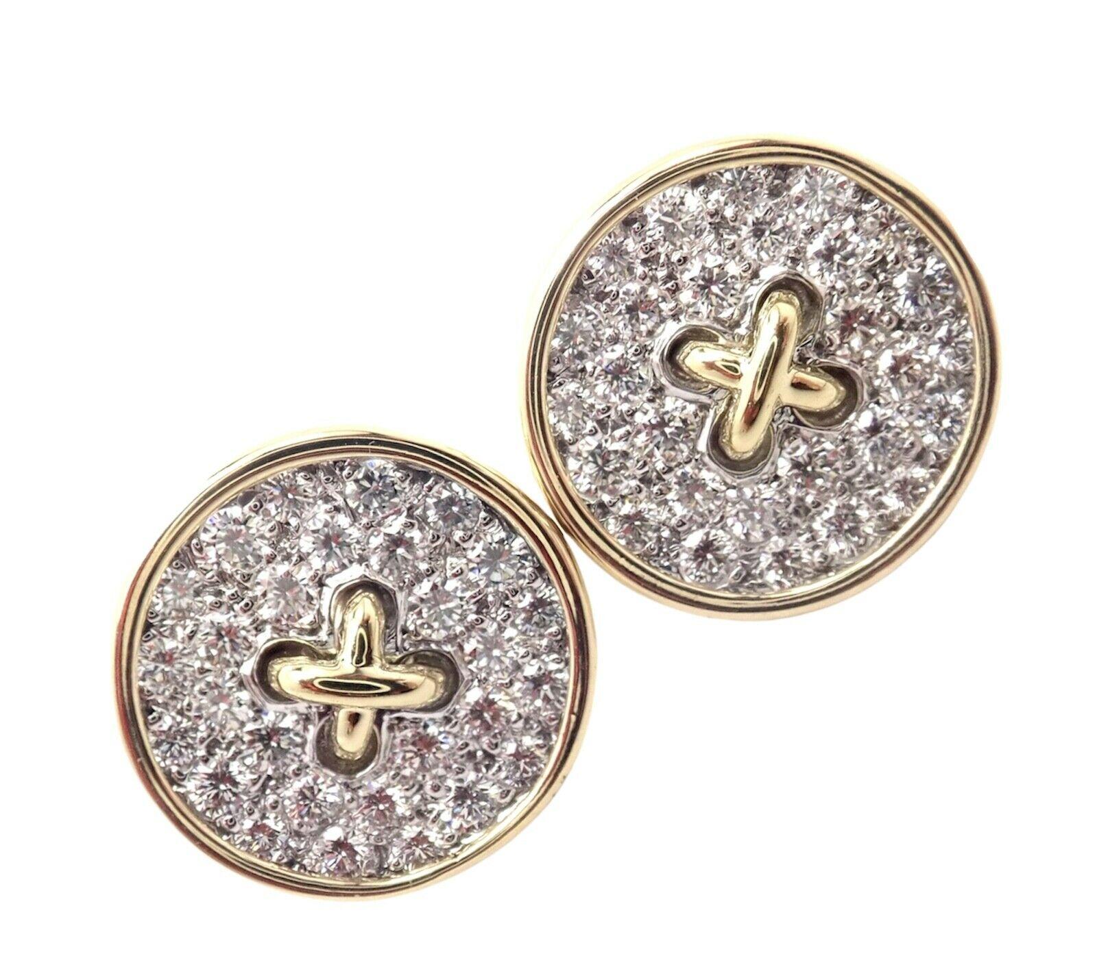 Women's or Men's Tiffany & Co Diamond Signature Button Yellow Gold Earrings For Sale