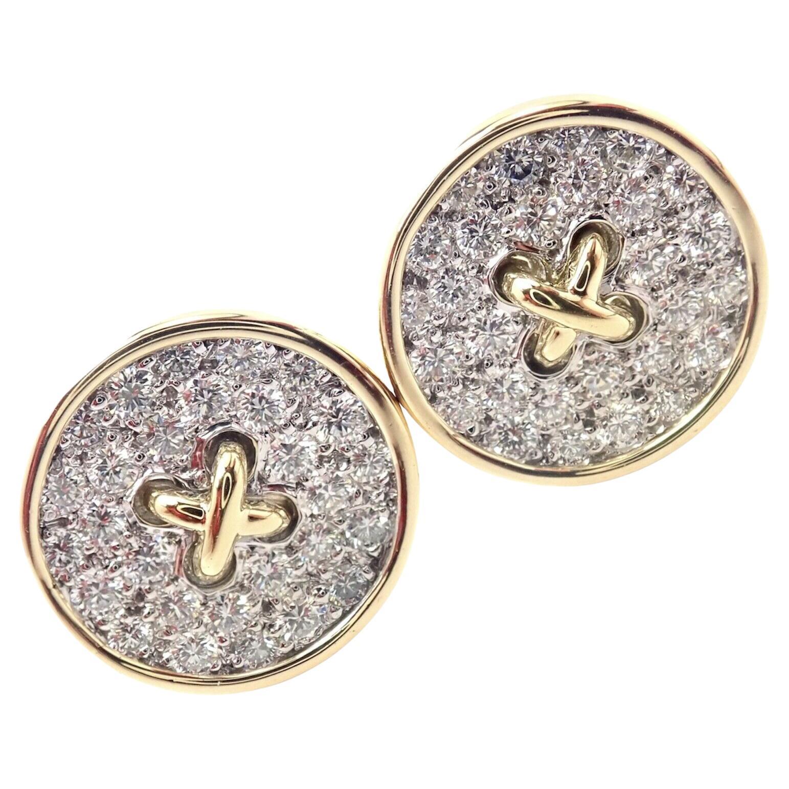 Gelbgold-Ohrringe mit Diamant-Signatur-Knöpfen von Tiffany & Co