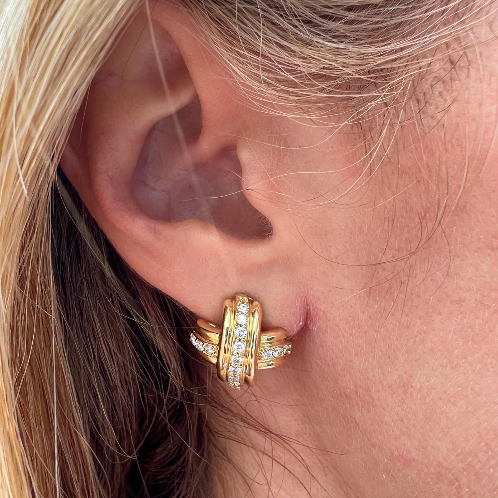 Round Cut Tiffany & Co. Diamond Signature X Earrings 18 Karat Yellow Gold Leverbacks