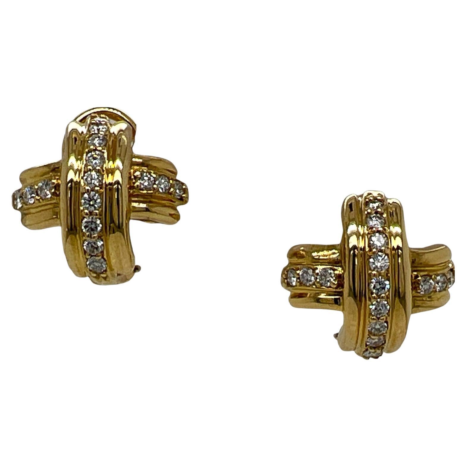Tiffany & Co. Diamond Signature X Earrings 18 Karat Yellow Gold Leverbacks