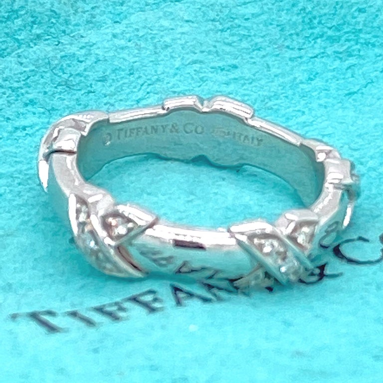 Tiffany and Co Diamond Signature X Ring in 18 Karat White Gold For Sale ...