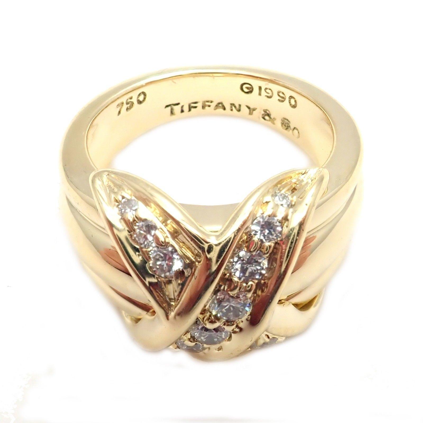 Tiffany & Co. Diamond Signature X Yellow Gold Band Ring In New Condition In Holland, PA