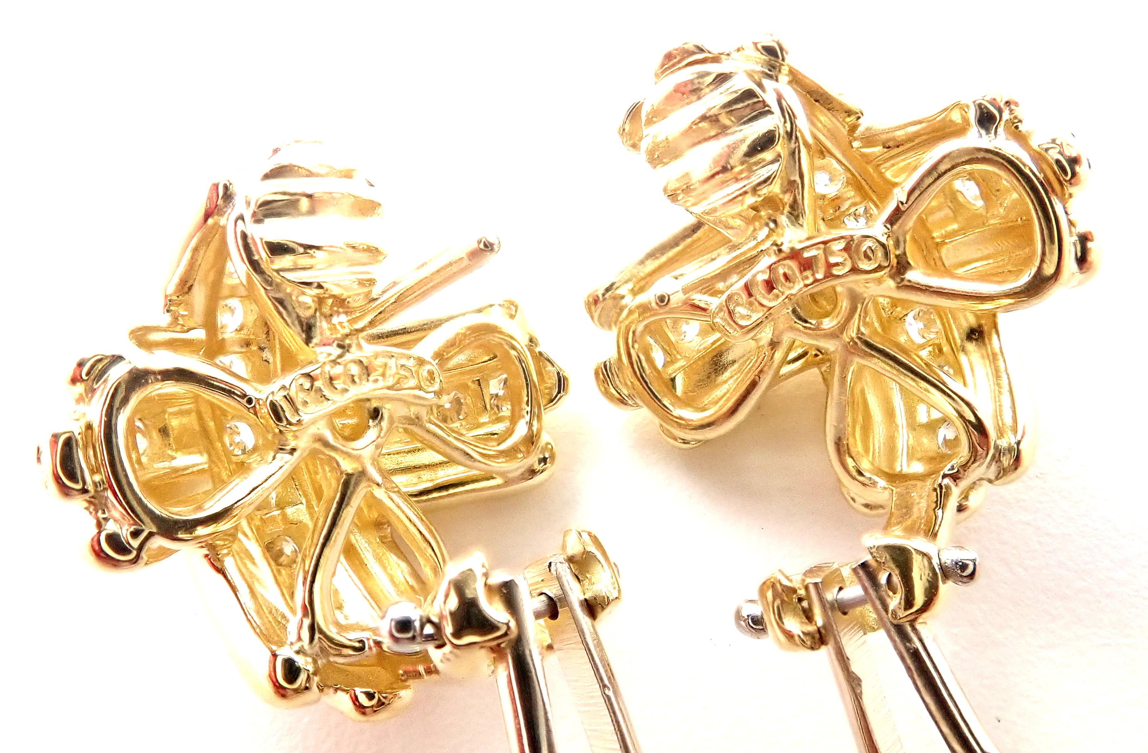 Brilliant Cut Tiffany & Co. Diamond Signature X Yellow Gold Earrings