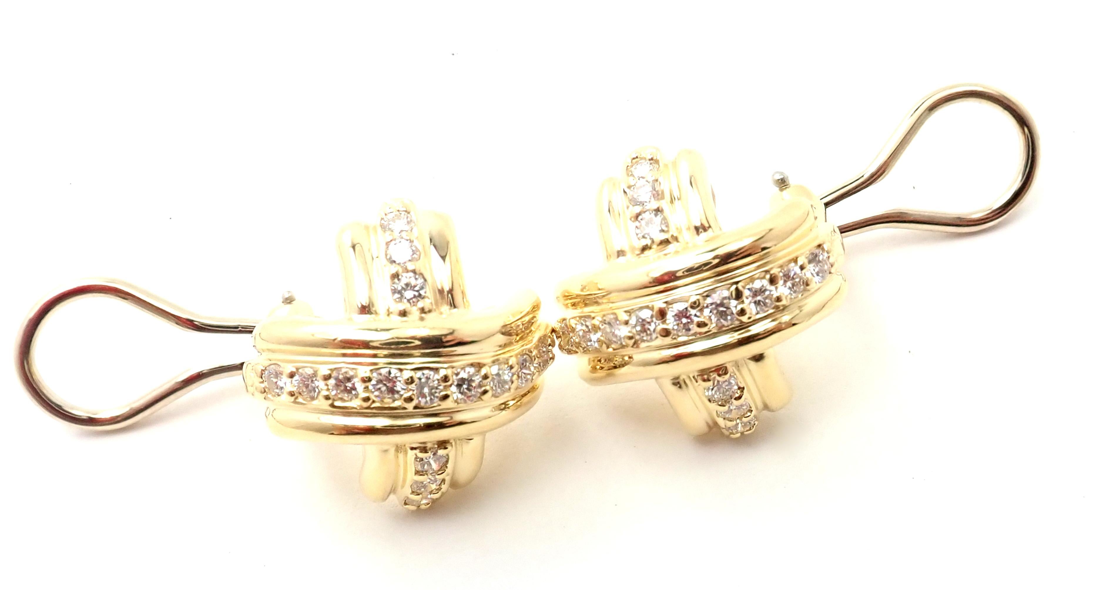Women's or Men's Tiffany & Co. Diamond Signature X Yellow Gold Earrings