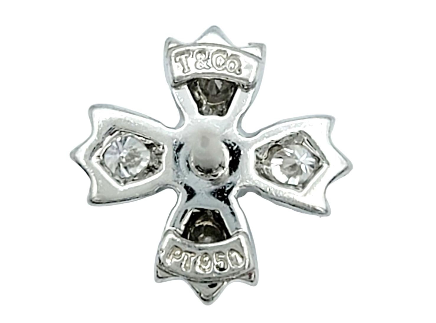 Round Cut Tiffany & Co. Diamond Snowflake Motif Stud Earrings Set in Platinum