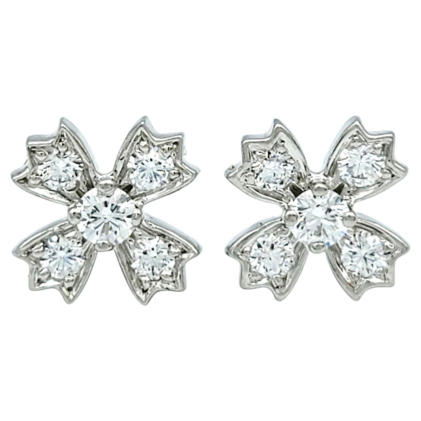 Tiffany & Co. Diamond Snowflake Motif Stud Earrings Set in Platinum