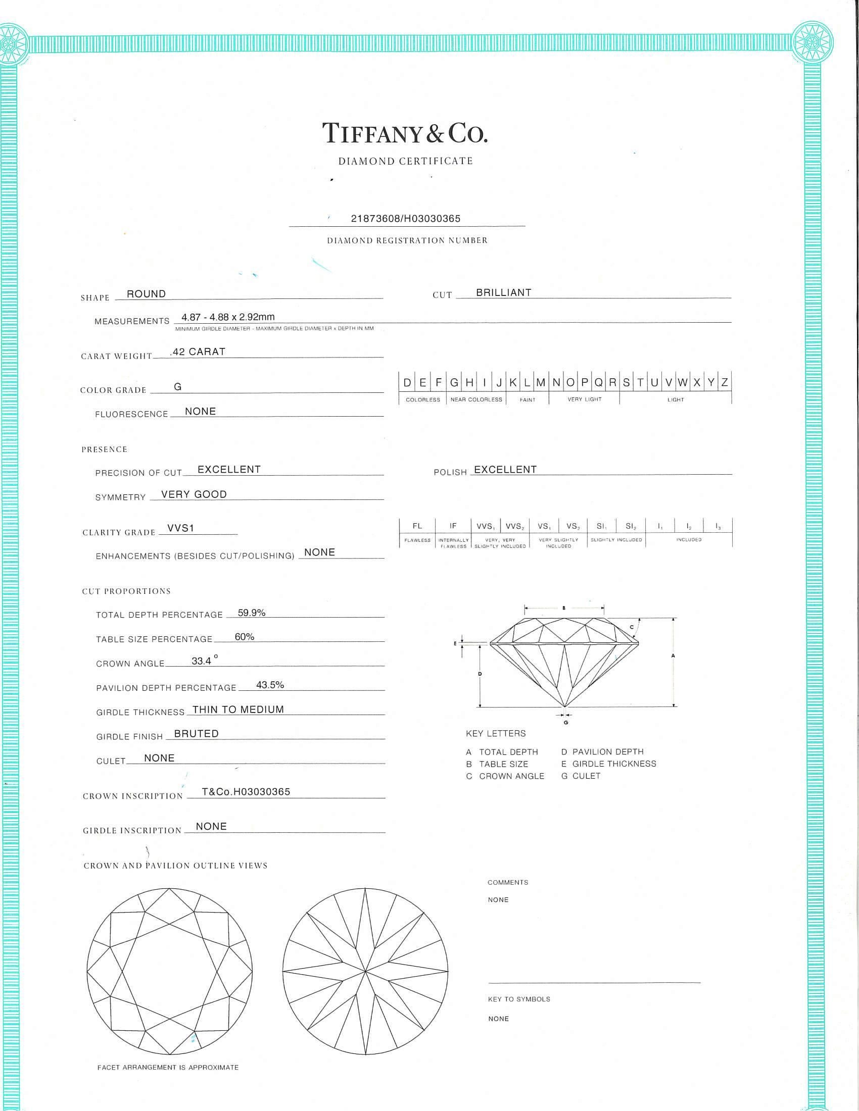 Women's Tiffany & Co. Diamond Solitaire Engagement Ring in Platinum 0.42 Carat