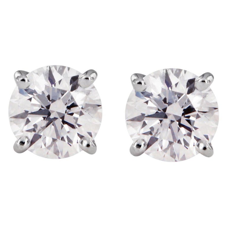 Tiffany and Co. Diamond Solitaire Platinum Stud Earrings 3.1 Carat