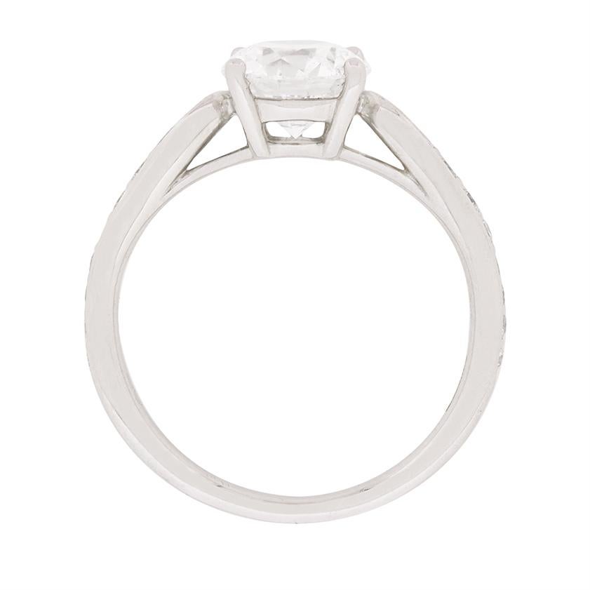 This is a wonderful second hand, Tiffany & Co engagement ring, which boasts a wonderful centre stone weighing 1.14 carat. The clarity is graded VS2 and the colour E, which is graded by Tiffany. The centre stone is claw set, and the beautifully